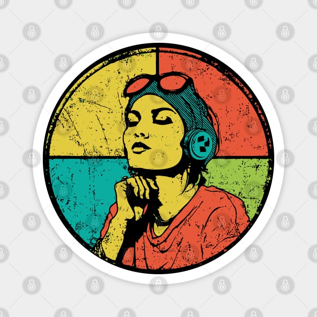 Retro Pilot Woman – Vintage Female Aviator Portrait Magnet by TuncGK
